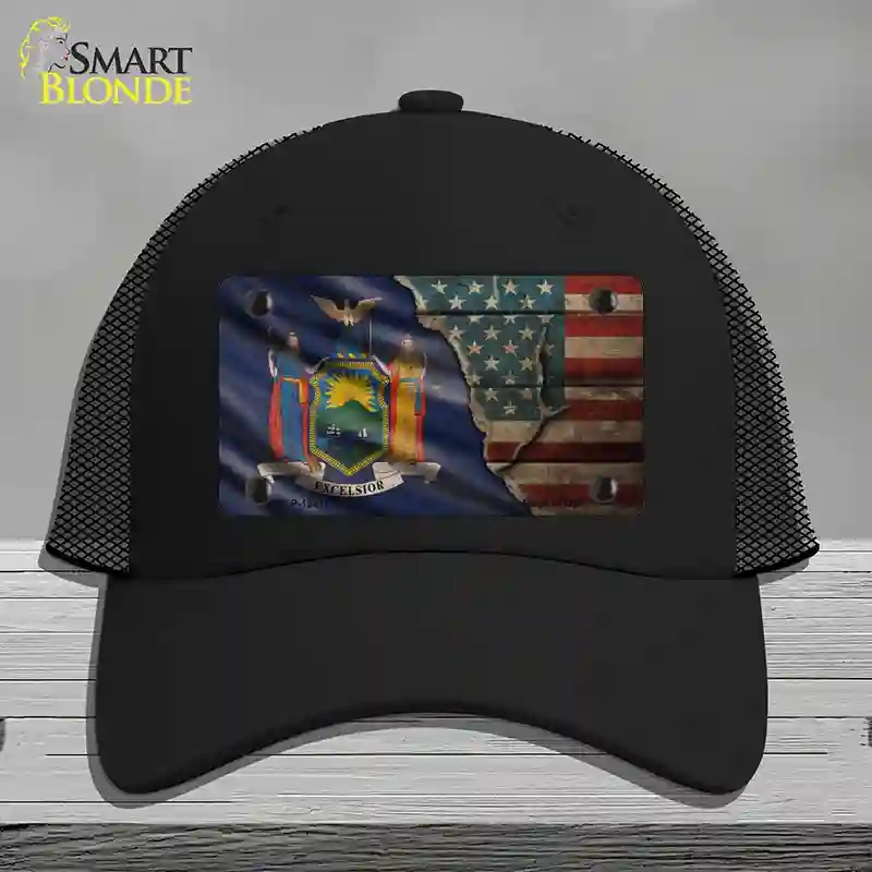 HAT01-MLP-12411   York & American Flag Novelty License Plate Hat, Mesh - Black