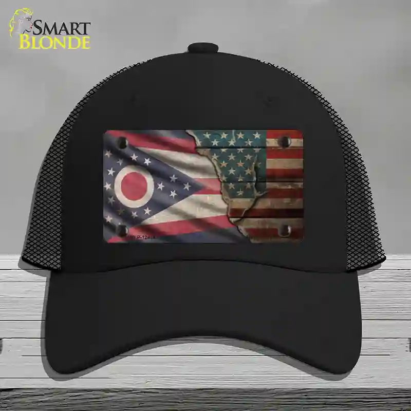 HAT01-MLP-12414 Ohio & American Flag Novelty License Plate Hat, Mesh - Black