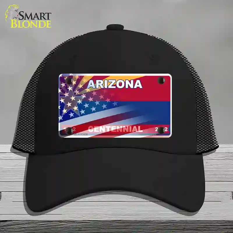 HAT01-MLP-12436 Arizona Centennial American Flag Novelty License Plate Hat, Mesh - Black