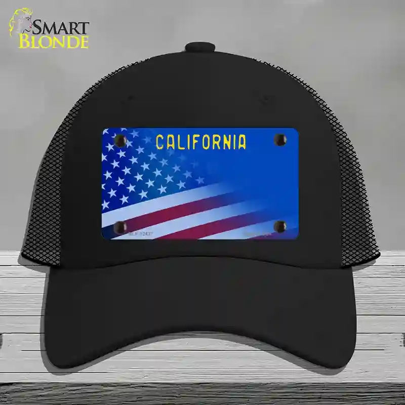 HAT01-MLP-12437 California with Blue Novelty License Plate Hat, Mesh - Black