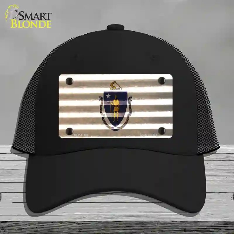 HAT01-MLP-11962 Massachusetts Corrugated Flag Novelty License Plate Hat, Mesh - Black