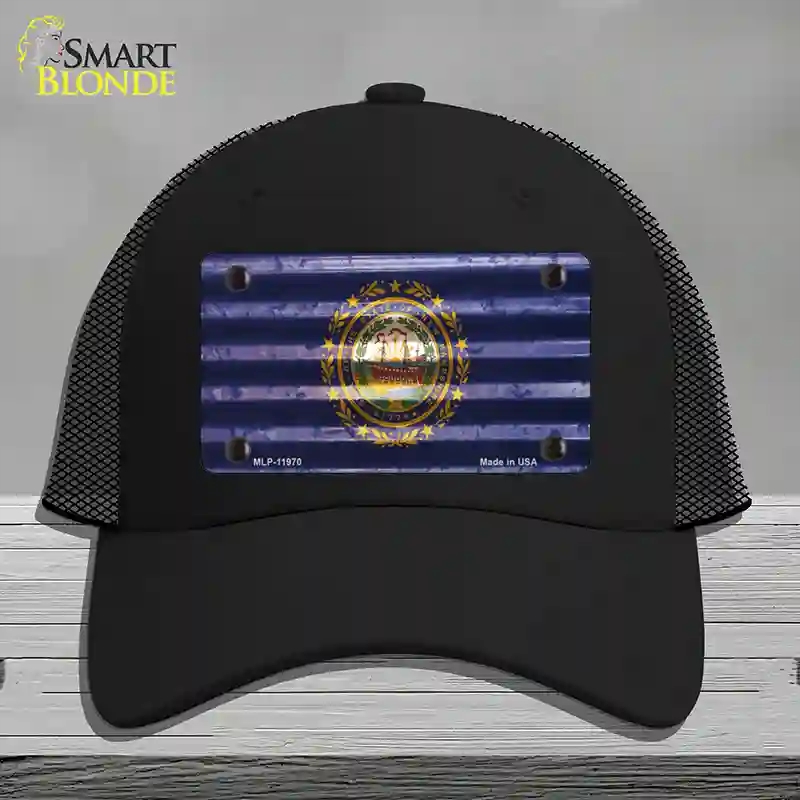 HAT01-MLP-11970   Hampshire Corrugated Flag Novelty License Plate Hat, Mesh - Black