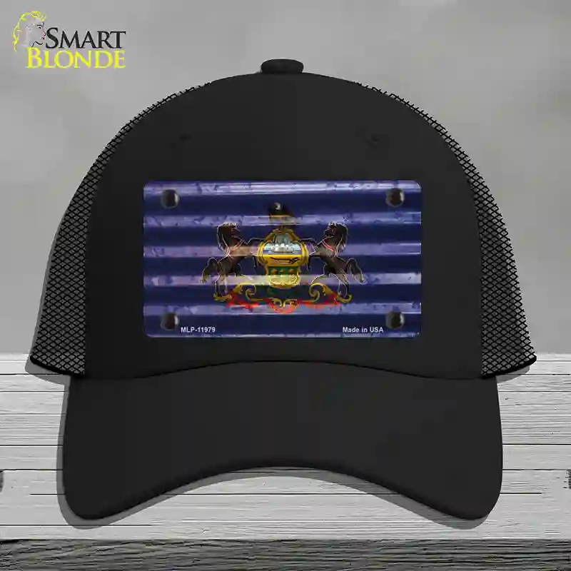 HAT01-MLP-11979 Pennsylvania Corrugated Flag Novelty License Plate Hat, Mesh - Black