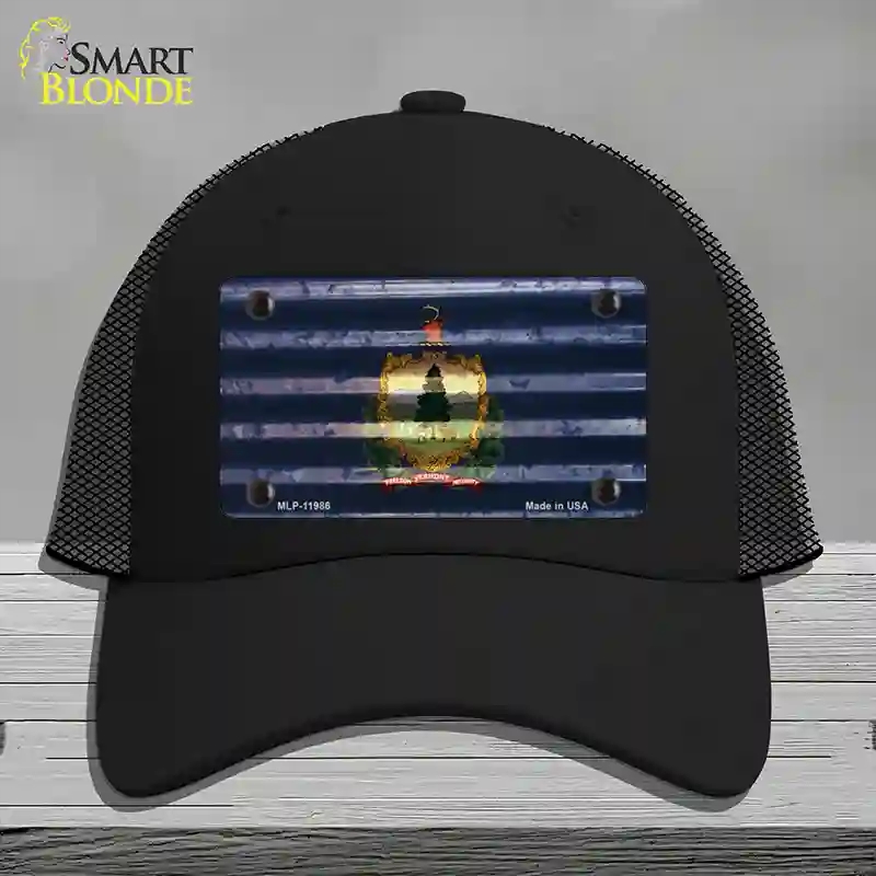 HAT01-MLP-11986 Vermont Corrugated Flag Novelty License Plate Hat, Mesh - Black