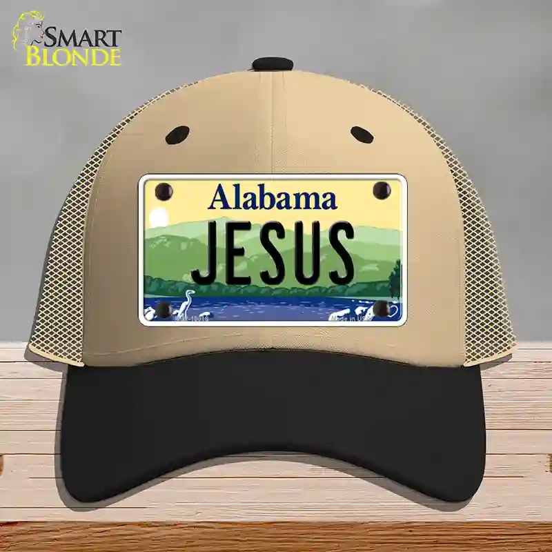 HAT02-MLP-10018 Jesus Alabama Novelty License Plate Hat, Mesh - Khaki & Black