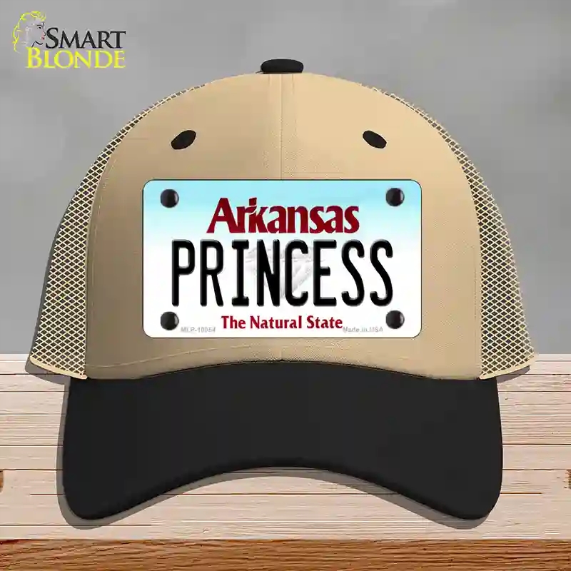HAT02-MLP-10054 Princess Arkansas Novelty License Plate Hat, Mesh - Khaki & Black