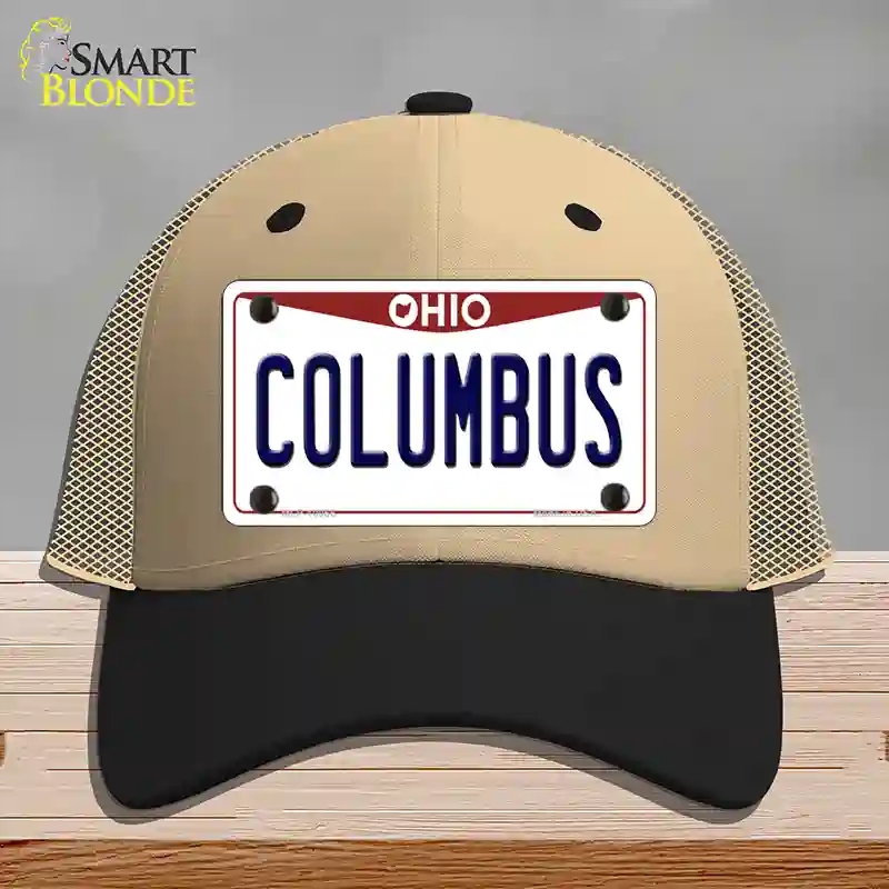 HAT02-MLP-10066 Columbus Ohio Novelty License Plate Hat, Mesh - Khaki & Black
