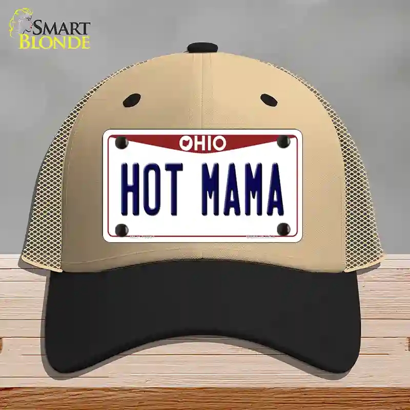 HAT02-MLP-10081 Hot Mama Ohio Novelty License Plate Hat, Mesh - Khaki & Black