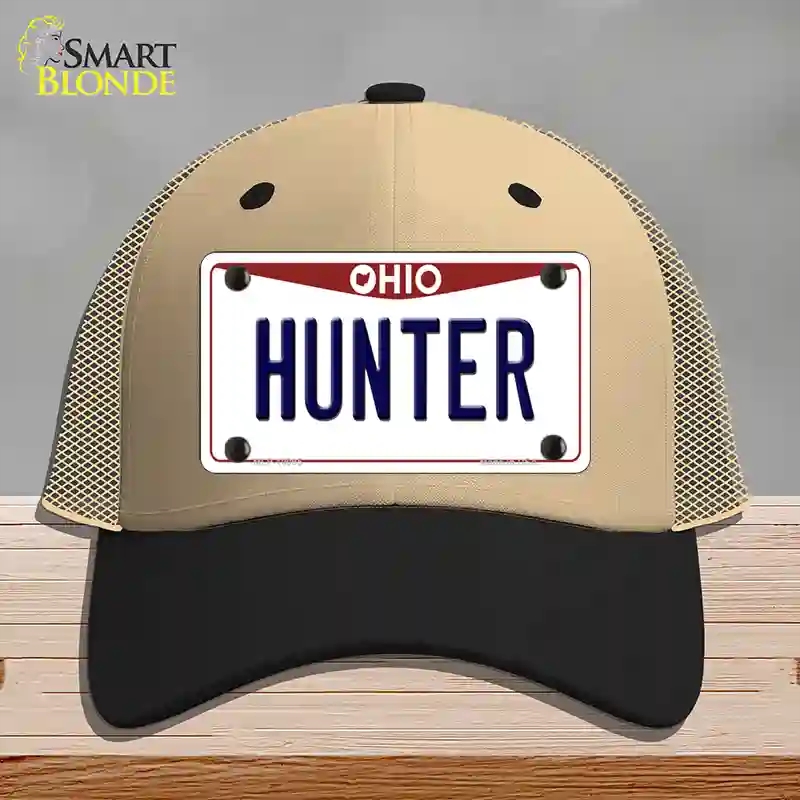 HAT02-MLP-10095 Hunter Ohio Novelty License Plate Hat, Mesh - Khaki & Black