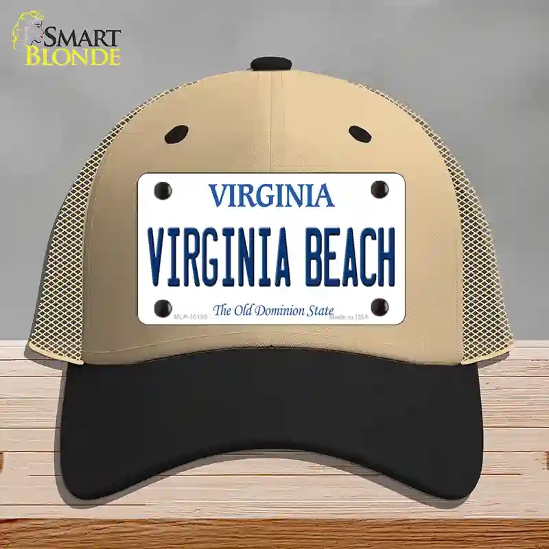 HAT02-MLP-10105 Virginia Beach Novelty License Plate Hat, Mesh - Khaki & Black