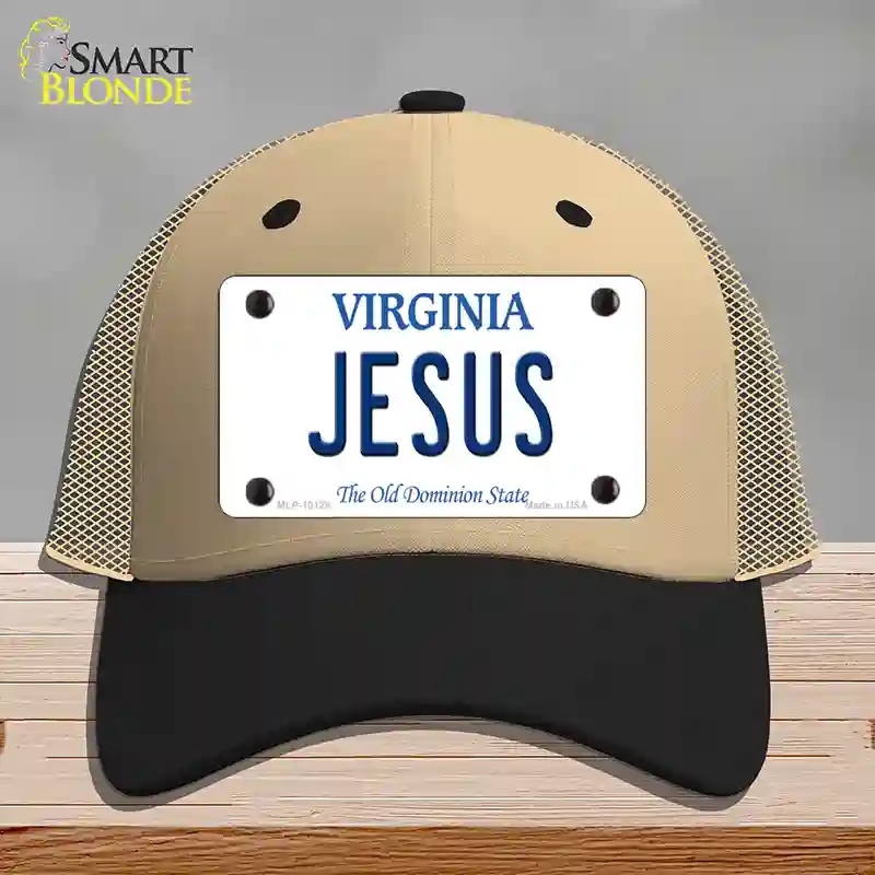 HAT02-MLP-10128 Jesus Virginia Novelty License Plate Hat, Mesh - Khaki & Black