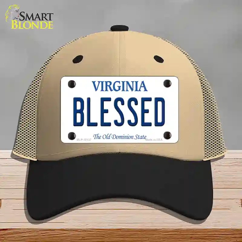 HAT02-MLP-10137 Blessed Virginia Novelty License Plate Hat, Mesh - Khaki & Black