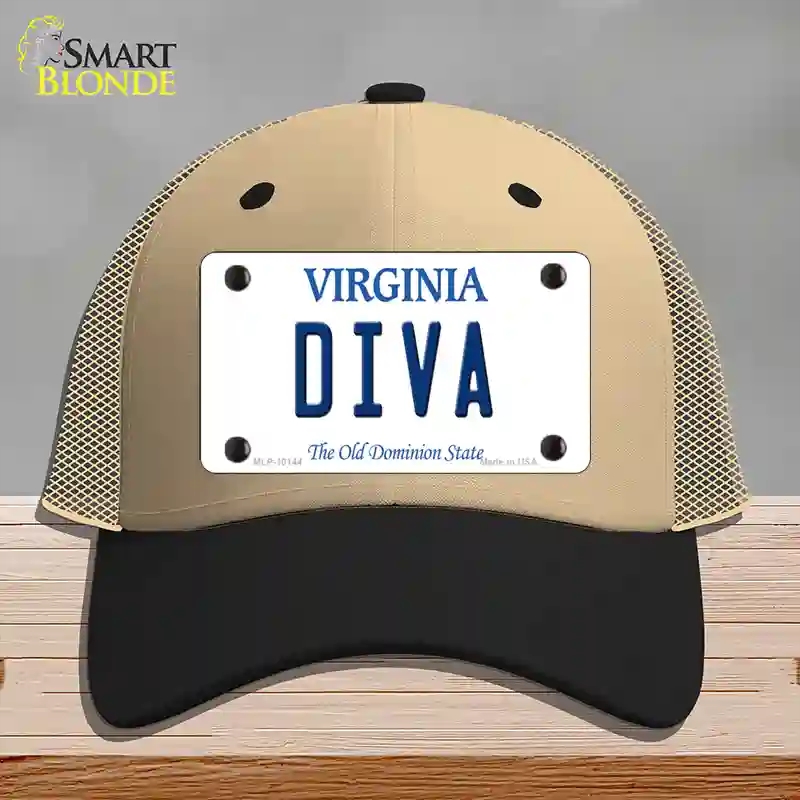HAT02-MLP-10144 Diva Virginia Novelty License Plate Hat, Mesh - Khaki & Black