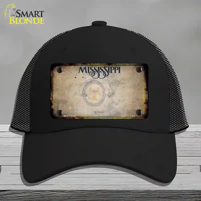HAT01-MLP-12183 Mississippi Great Seal Rusty Blank Novelty License Plate Hat, Mesh - Black