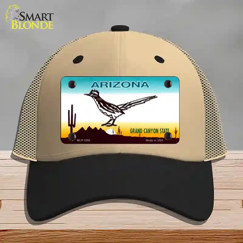 HAT02-MLP-1080 Roadrunner Arizona Novelty License Plate Hat, Mesh - Khaki & Black