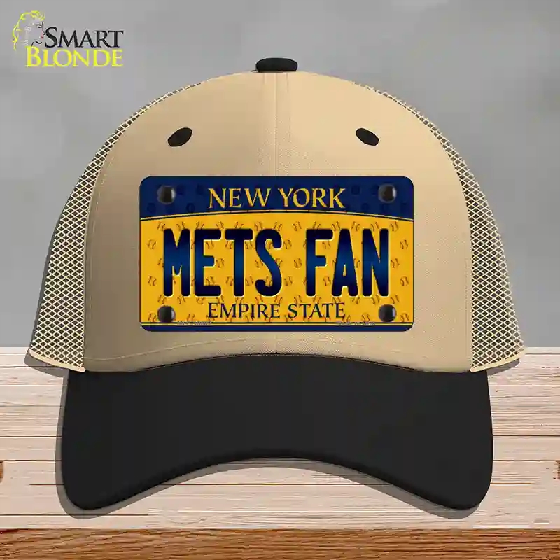 HAT02-MLP-10802 Mets Fan   York Novelty License Plate Hat, Mesh - Khaki & Black