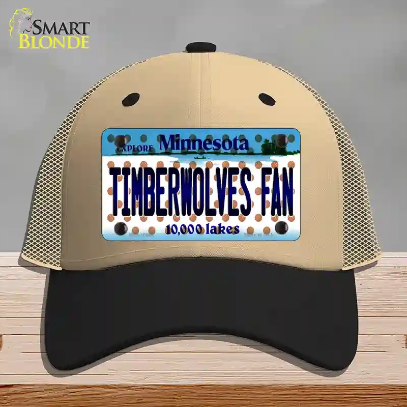 HAT02-MLP-10864 Timberwolves Fan Minnesota Novelty License Plate Hat, Mesh - Khaki & Black