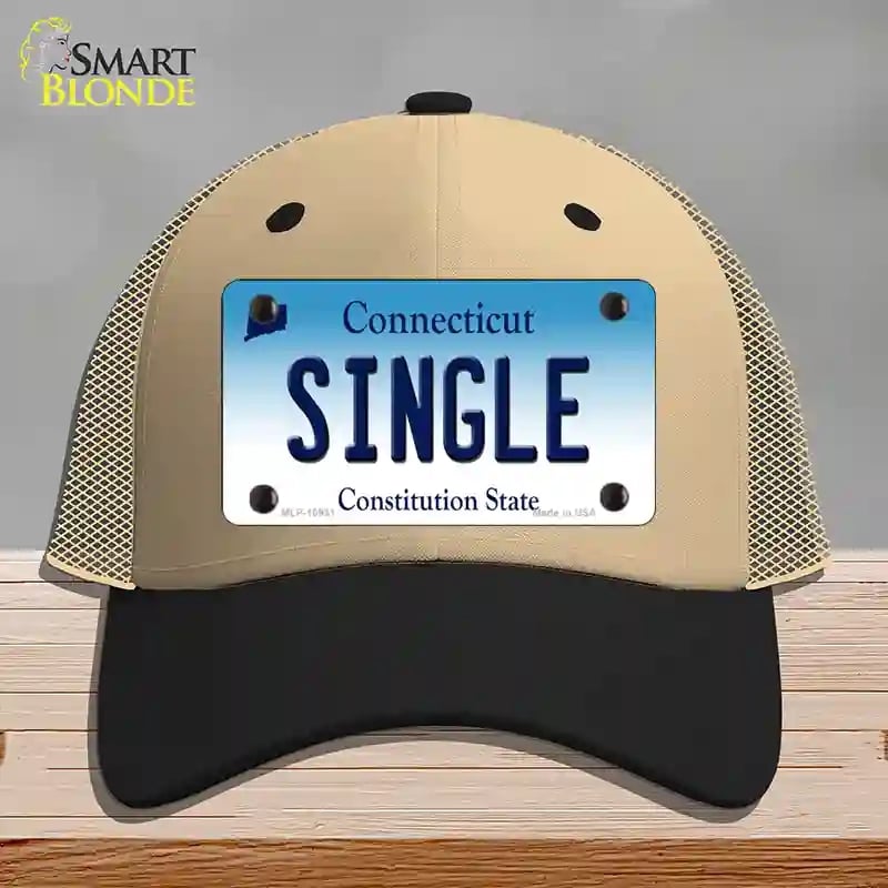 HAT02-MLP-10931 Single Connecticut Novelty License Plate Hat, Mesh - Khaki & Black