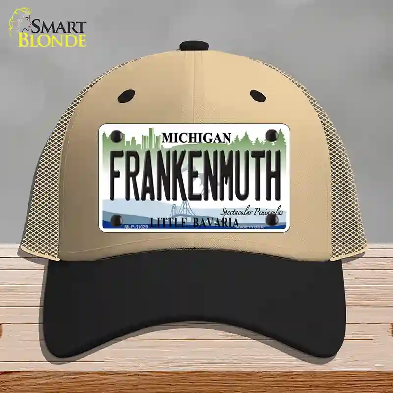 HAT02-MLP-11029 Frankenmuth Michigan Novelty License Plate Hat, Mesh - Khaki & Black