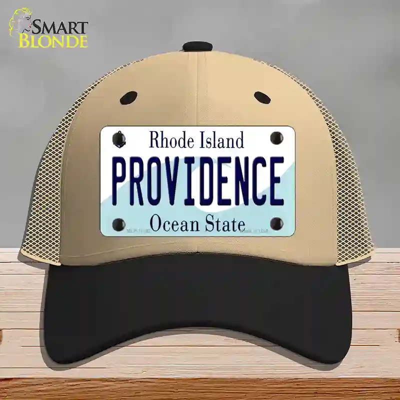 HAT02-MLP-11182 Providence Rhode Island State Novelty License Plate Hat, Mesh - Khaki & Black