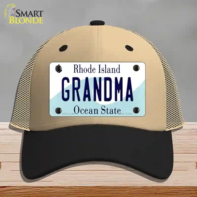 HAT02-MLP-11199 Grandma Rhode Island State Novelty License Plate Hat, Mesh - Khaki & Black