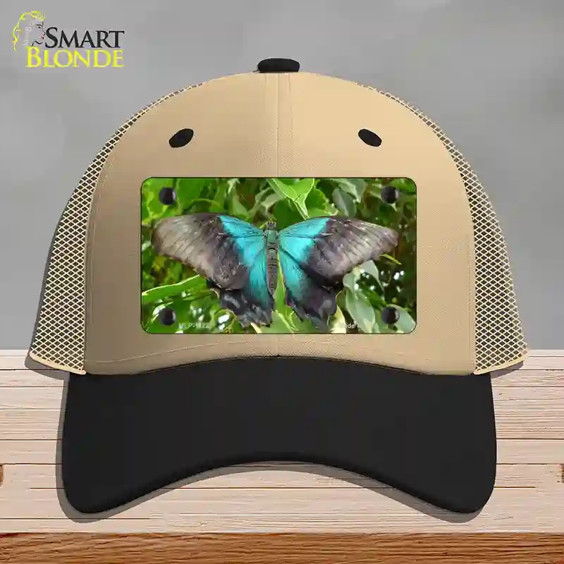 HAT02-MLP-11237 Butterfly Blue & Black Novelty License Plate Hat, Mesh - Khaki & Black