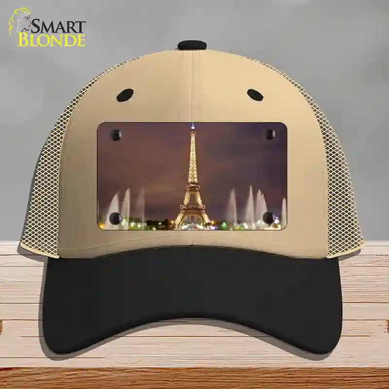 HAT02-MLP-11249 Eiffel Tower Night with Fountain Novelty License Plate Hat, Mesh - Khaki & Black