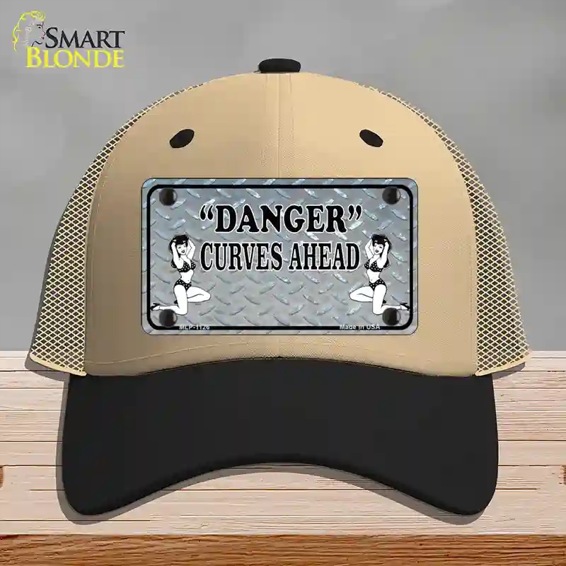 HAT02-MLP-1126 Danger Curves Ahead Novelty License Plate Hat, Mesh - Khaki & Black