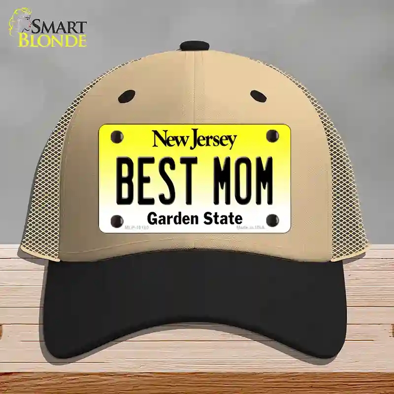 HAT02-MLP-10180 Best Mom   Jersey Novelty License Plate Hat, Mesh - Khaki & Black