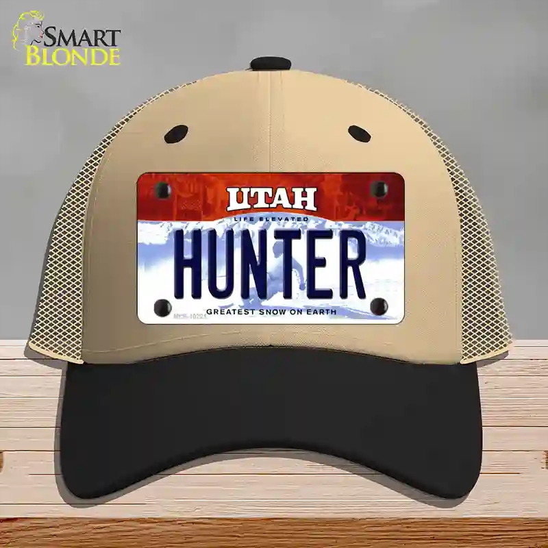 HAT02-MLP-10221 Hunter Utah Novelty License Plate Hat, Mesh - Khaki & Black