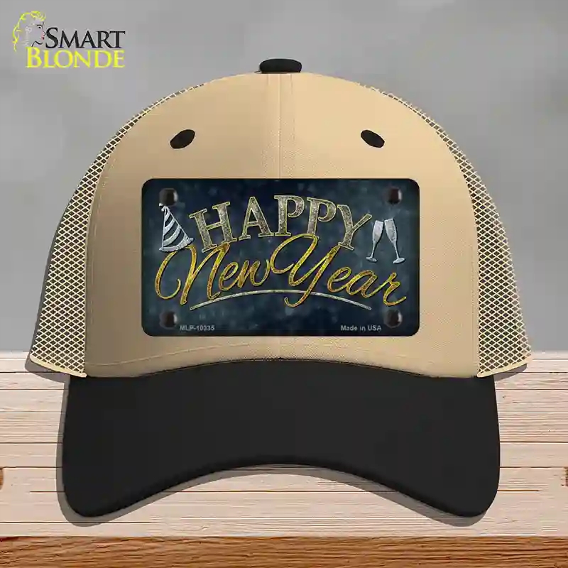 HAT02-MLP-10335 Happy   Year Novelty License Plate Hat, Mesh - Khaki & Black
