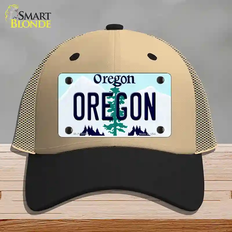 HAT02-MLP-10338 Oregon Tree Novelty License Plate Hat, Mesh - Khaki & Black