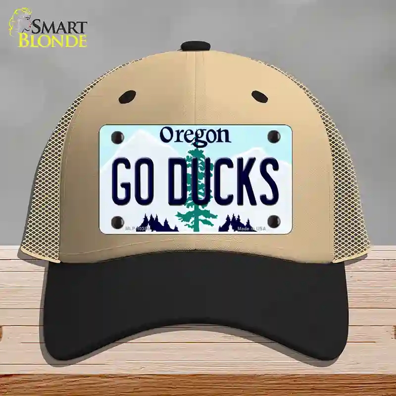 HAT02-MLP-10355 Go Ducks Oregon Novelty License Plate Hat, Mesh - Khaki & Black