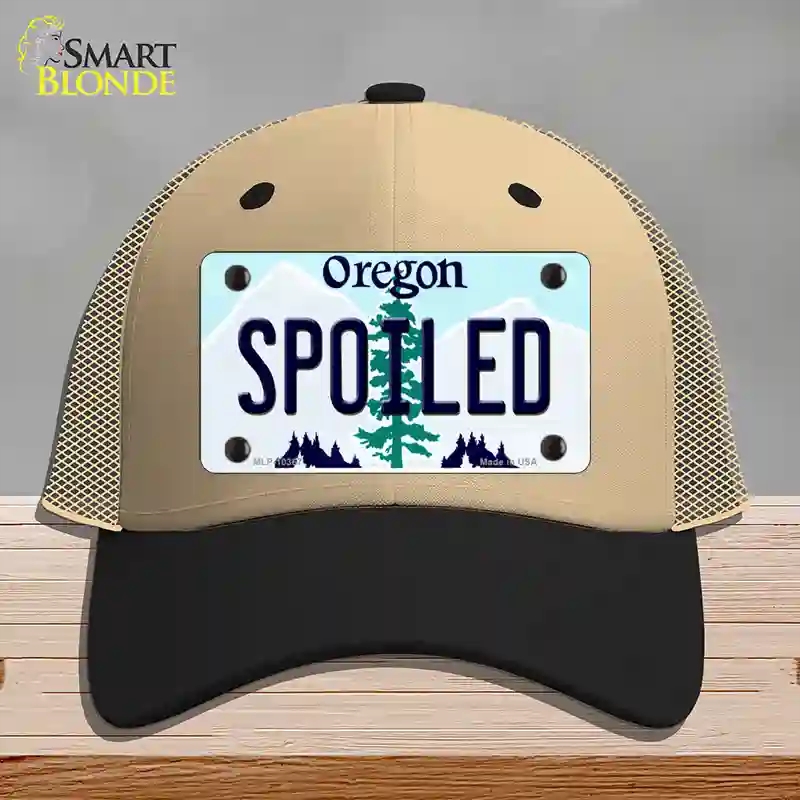 HAT02-MLP-10367 Spoiled Oregon Novelty License Plate Hat, Mesh - Khaki & Black