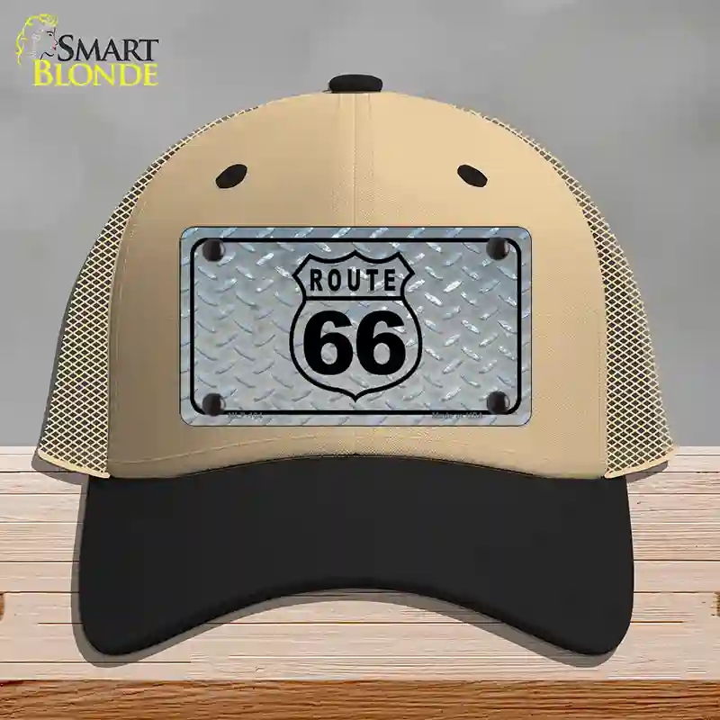 HAT02-MLP-104 Route 66 Shield Diamond Novelty License Plate Hat, Mesh - Khaki & Black