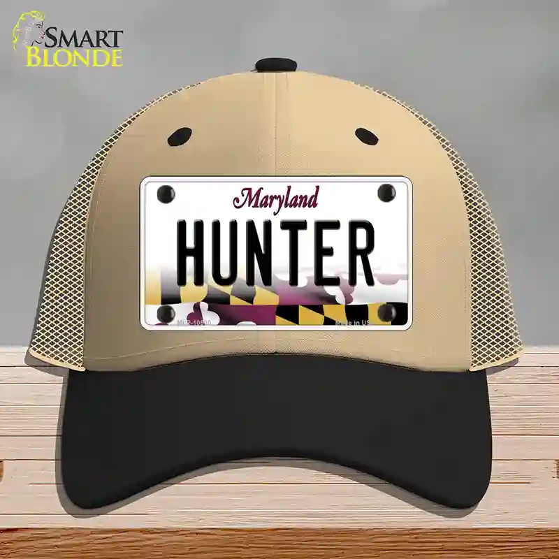 HAT02-MLP-10500 Hunter Maryland Novelty License Plate Hat, Mesh - Khaki & Black