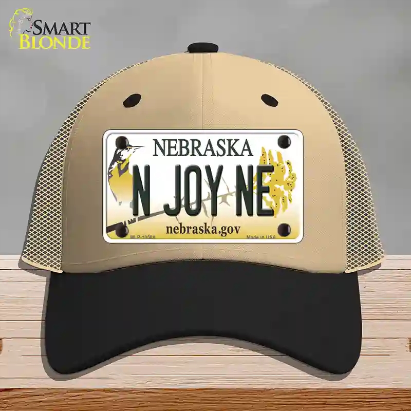HAT02-MLP-10568 N Joy NE Nebraska Novelty License Plate Hat, Mesh - Khaki & Black