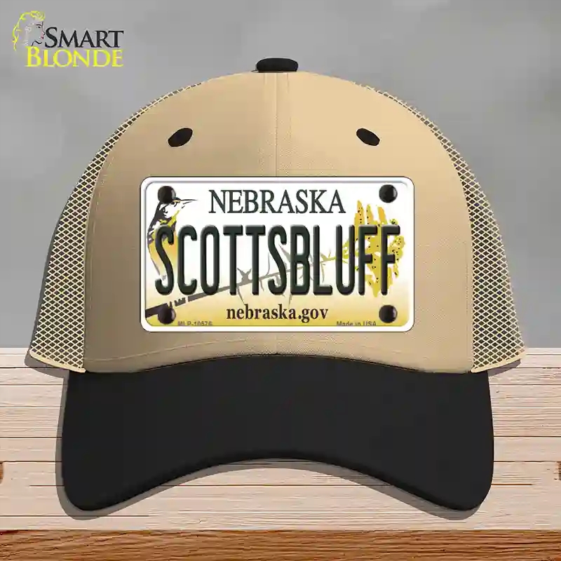 HAT02-MLP-10576 Scottsbluff Nebraska Novelty License Plate Hat, Mesh - Khaki & Black