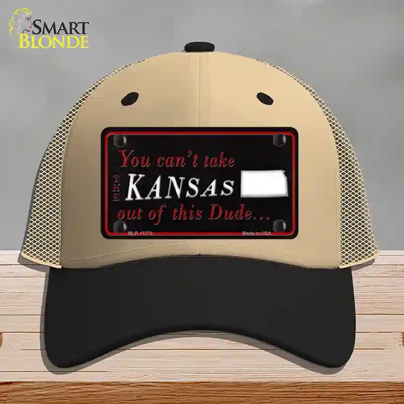 HAT02-MLP-11270 Kansas Dude Novelty License Plate Hat, Mesh - Khaki & Black
