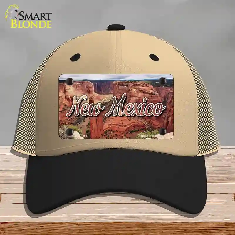 HAT02-MLP-11617   Mexico Red Canyon State Novelty License Plate Hat, Mesh - Khaki & Black