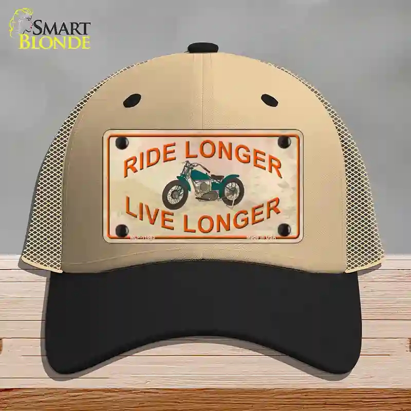 HAT02-MLP-11663 Ride Longer Live Longer Novelty License Plate Hat, Mesh - Khaki & Black