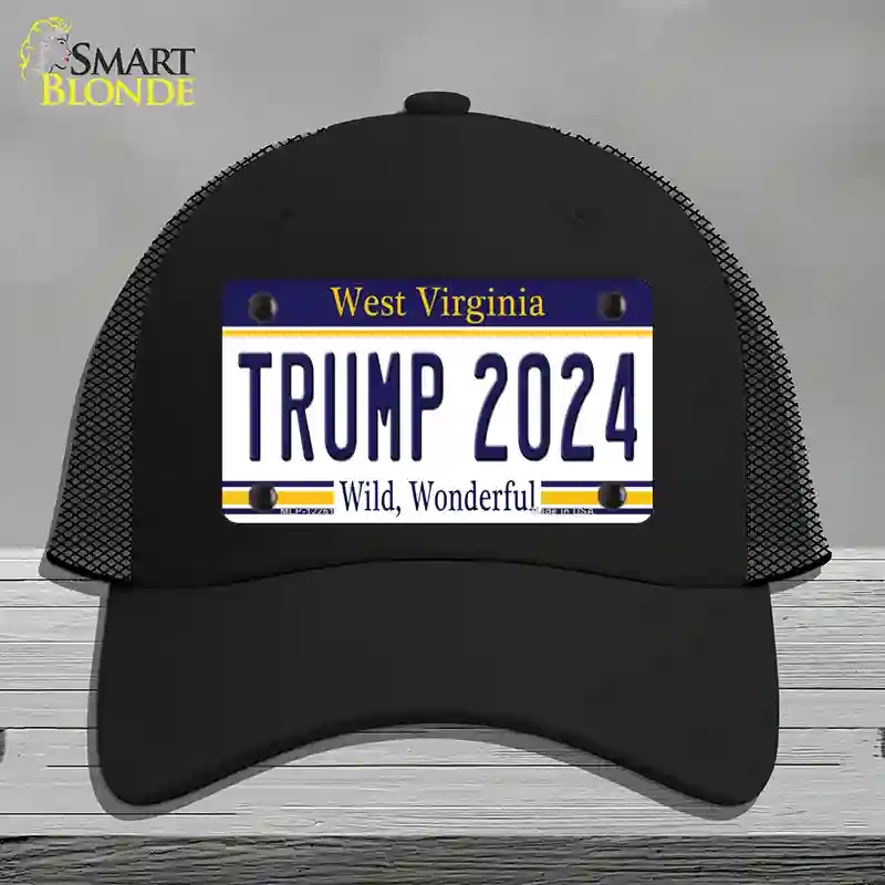 HAT01-MLP-12261 Trump 2024 West Virginia Novelty License Plate Hat, Mesh - Black