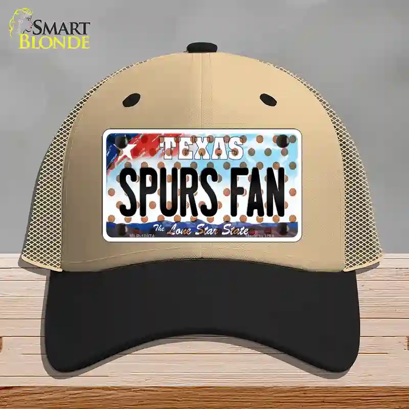 HAT02-MLP-10874 Spurs Fan Texas Novelty License Plate Hat, Mesh - Khaki & Black