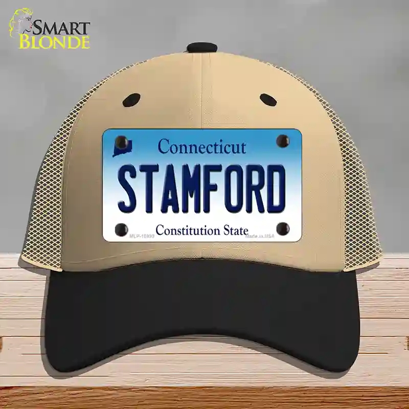 HAT02-MLP-10893 Stamford Connecticut Novelty License Plate Hat, Mesh - Khaki & Black