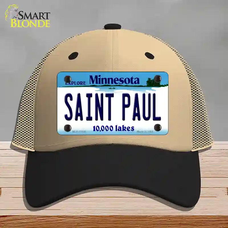 HAT02-MLP-11038 Saint Paul Minnesota State Novelty License Plate Hat, Mesh - Khaki & Black