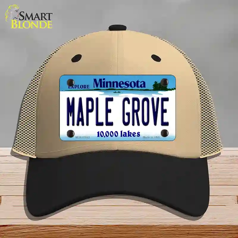 HAT02-MLP-11042 Maple Grove Minnesota State Novelty License Plate Hat, Mesh - Khaki & Black