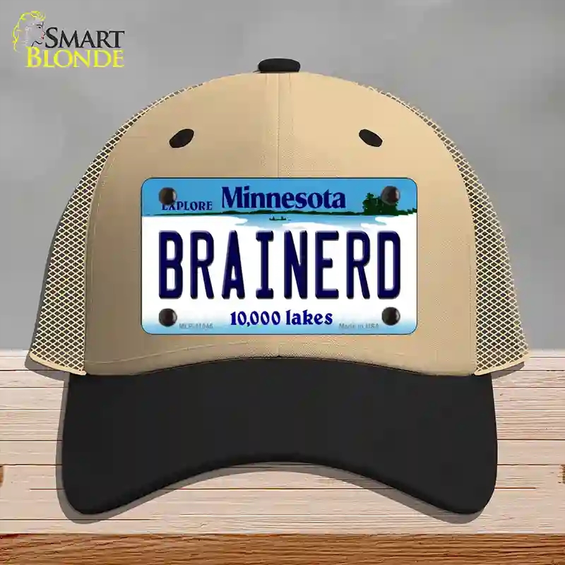 HAT02-MLP-11045 Brainerd Minnesota State Novelty License Plate Hat, Mesh - Khaki & Black