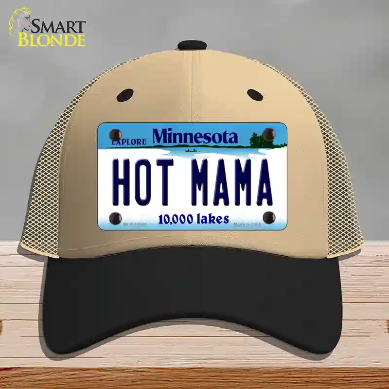 HAT02-MLP-11061 Hot Mama Minnesota State Novelty License Plate Hat, Mesh - Khaki & Black