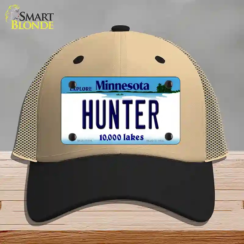 HAT02-MLP-11076 Hunter Minnesota State Novelty License Plate Hat, Mesh - Khaki & Black