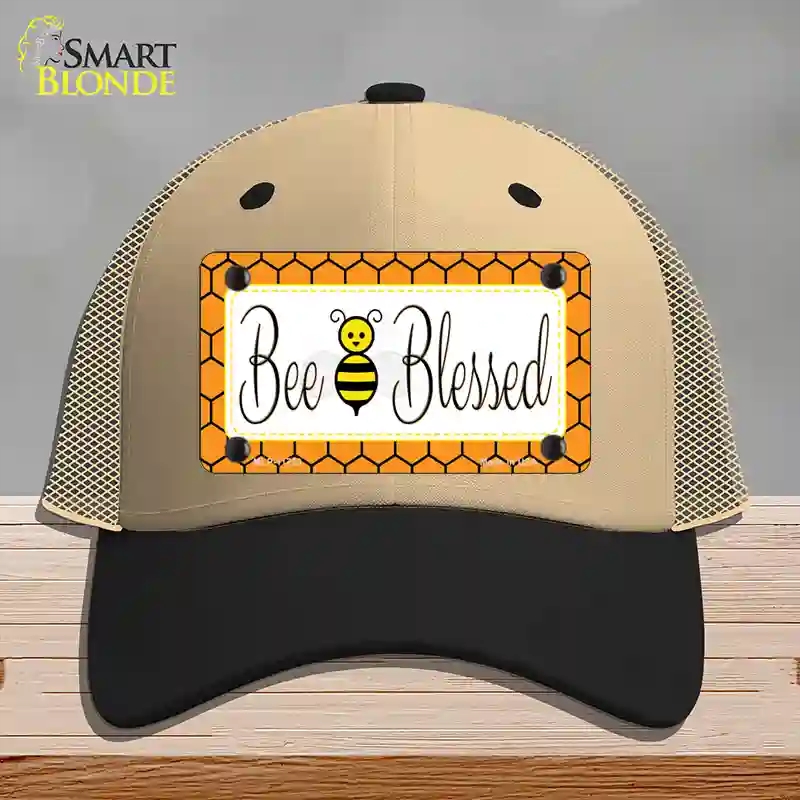 HAT02-MLP-11723 Bee Blessed Simple Novelty License Plate Hat, Mesh - Khaki & Black